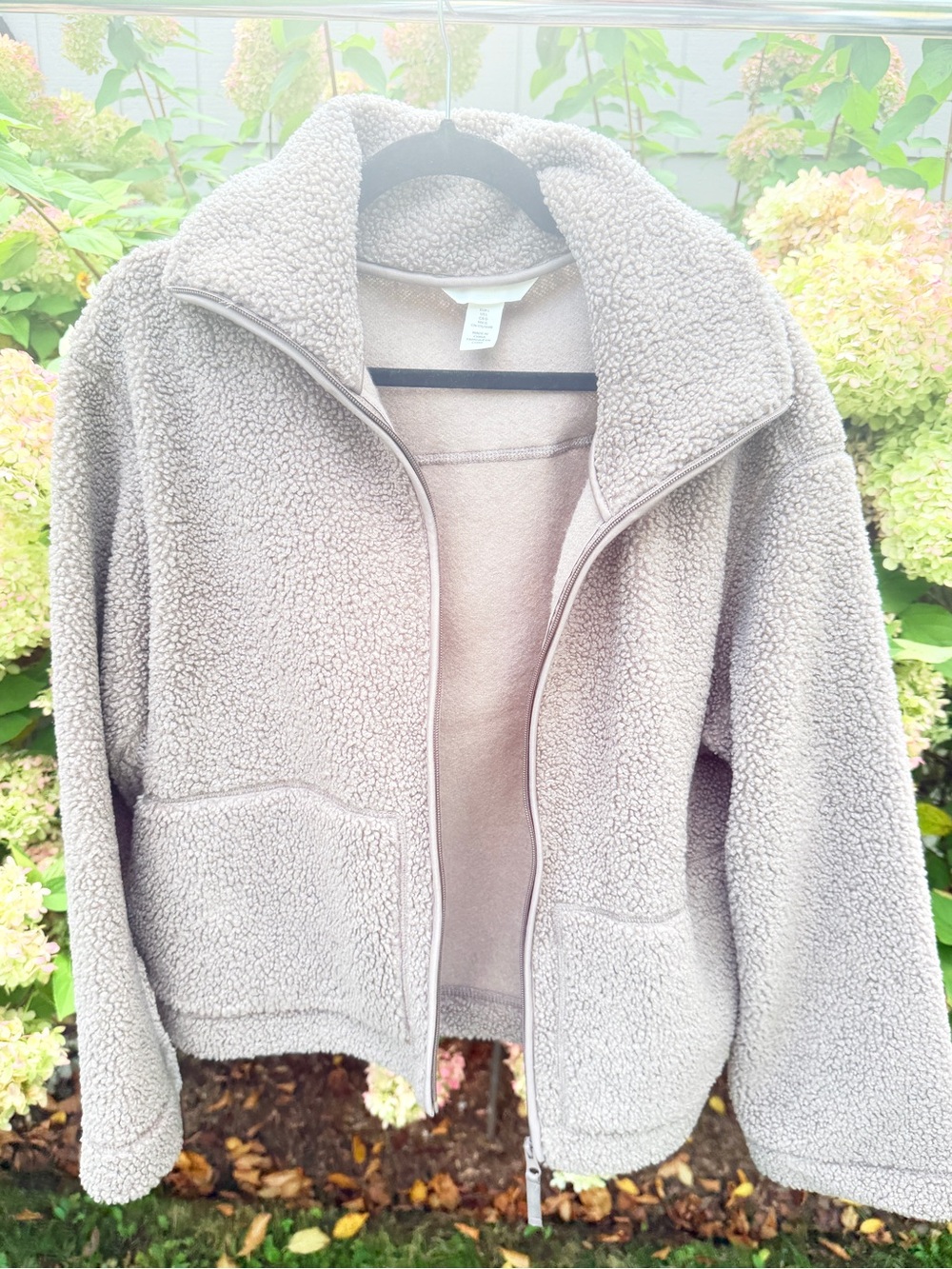 H&M Women's Taupe Plush Teddy Zip-Up Jacket